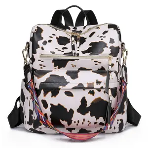 Western Style Cow Leopard Cheetah Print Women Schoolbag Large Capacity Outdoor Travel Vegan Pu Leather Women Backpack