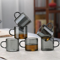 Tazas de Vidrio de Borosilicato de Alta Calidad, Minimalistas, Ecológicas, Hechas a Mano, de Pared Simple, Reutilizables, de 80 ml, con Asa, Venta al Por Mayor