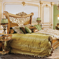 Reina tallada de madera romántica elegante cama francesa diseños intrincados marco de cama adornado muebles de dormitorio