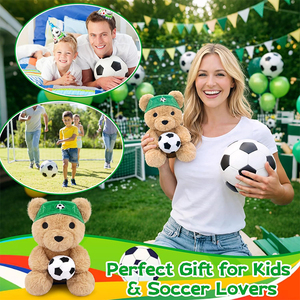 Oso <span class=keywords><strong>de</strong></span> Peluche para Fanáticos del Fútbol, Peluche Sentado con Diadema <span class=keywords><strong>de</strong></span> Fútbol y Balón, Regalo Deportivo para Niños, Decoración para <span class=keywords><strong>el</strong></span> Día del Partido - Product Image 4