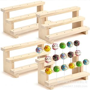 Estante de Almacenamiento de Madera de 3 Niveles, Soporte de Exhibición para Dulces y Piruletas, Organizador de Escritorio con Múltiples Orificios, Suministros para Decoración de Pasteles de Cumpleaños - Product Image 1