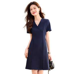 Grey <b>Wrap</b> Dress V Neck Short Sleeve Belted Career Workwear Women Summer Office Uniform Solid Color Polyester Fit Waist - Product Image 5
