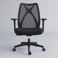 Chaise de visiteur moderne réglable en maille avec accoudoirs, noire, pour usage professionnel