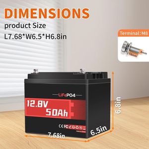 Batería LiFePO4 de 12V 50Ah con BMS de 50A, Batería de Fosfato de Hierro y Litio Recargable de 640W, Perfecta para Campamentos en Autocaravanas y Almacenamiento de Energía en el Hogar - Product Image 5