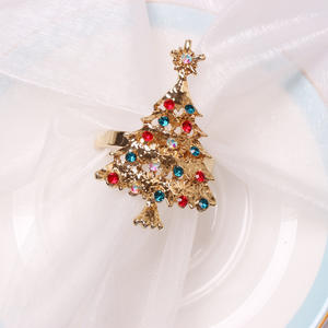 Anneaux de serviette en forme de sapin de Noël en or avec diamants colorés, boucle pour <span class=keywords><strong>mouchoir</strong></span> - Product Image 4