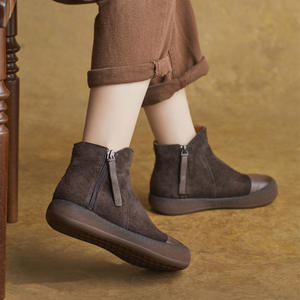 Botines con Doble Cremallera para Mujer, Otoño Invierno, Estilo Británico, Hechos a Mano, de Cuero Genuino, Tacón Plano, Botines Chukka - Product Image 4