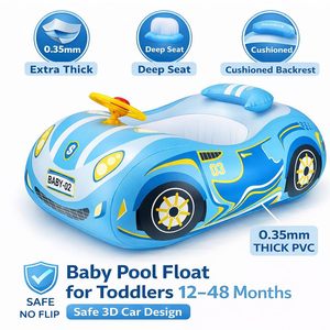 Flotador Inflable 3D para Bebés con Forma de Auto, Anillo de Natación con Volante, PVC Resistente, Anti-vuelco, para Niños Pequeños - Product Image 2