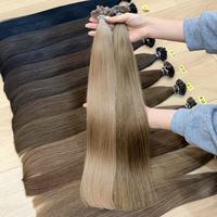 Extensions de cheveux naturels bruts en gros, pointe plate, ultra-lisses, à la kératine (K-tip), double épaisseur, colorées, pour femmes