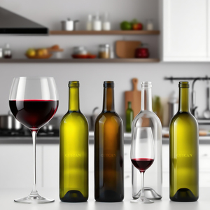 Produttore all'ingrosso Logo personalizzato bottiglie di vino di vetro vuota riutilizzabile bottiglia di vino rosso marrone verde scuro 750ml 75cl con sughero - Product Image 1