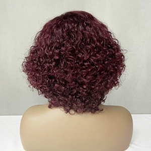 Pelucas de Cabello Humano para Mujer, Peluca de Cabello Funmi Sdd, 8 Pulgadas, <span class=keywords><strong>Color</strong></span> <span class=keywords><strong>Rojo</strong></span> <span class=keywords><strong>Vino</strong></span>, Cierre 4x4, Peluca Bob Rizada de Lujo - Product Image 2