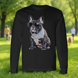 T-shirt à manches longues pour bouledogue français avec lunettes de soleil et bandana pour les amoureux des chiens - Product Image 3
