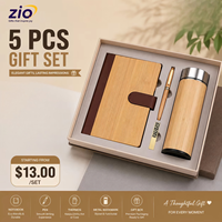Ensemble cadeau d'entreprise 5 pièces avec carnet à effet bois, stylo, bouteille isotherme, marque-page en métal et boîte cadeau haut de gamme