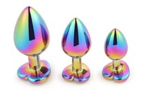Bijoux coeur taille petit arc-en-ciel coloré en acier inoxydable alliage d'aluminium plug anal en métal jouets anaux godemichet anal en forme de coeur