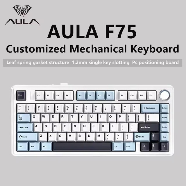 AULA F75 2.4G Wireless/BT/Wired Gaming Mechanical Keyboard RGB Customized 75% Layout OEM Profile Gasket Structure