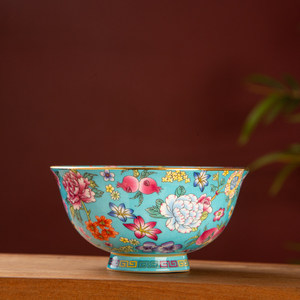 Tazón de cerámica Jingdezhen con borde dorado esmaltado, para arroz, sopa o fideos, de uso doméstico, con base alta, antiescaldaduras, estilo palaciego, vajilla. - Product Image 5