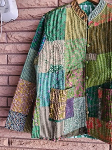 Multi-Colour Flower Printed Handmade Cotton Patchwork Quilted Jacket Indian Block Print, Boho Style for Women Winter Coat - Product Image 6