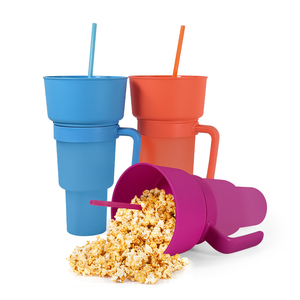 New 32oz Stadium Tumbler Plastic Snack and Drink Cup Popcorn Chips Cola Mug <strong>With</strong> Handle Snack Tray <strong>Bowl</strong> <strong>Straw</strong> - Product Image 3
