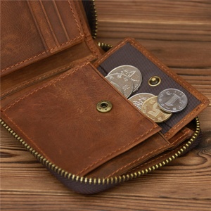 Boshiho Men's Crazy Horse Genuine Leather RFID Blocking Credit <b>Card</b> <b>Holder</b> <b>Wallet</b> Zipper Coins Pocket Money Clip - Product Image 2