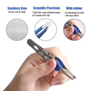 U-Shaped Stainless Steel Slant Flat Sanding Eyebrow Clip Eyelash Tweezer Eyebrow Tweezer With Silicone Handle