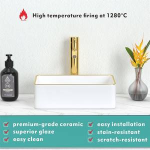 Bonito diseño, adorno <span class=keywords><strong>dorado</strong></span>, Forma cuadrada Rectangular, lavabo de cerámica, encimera, lavabo decorativo, baño, lavado a mano, lavabo - Product Image 5