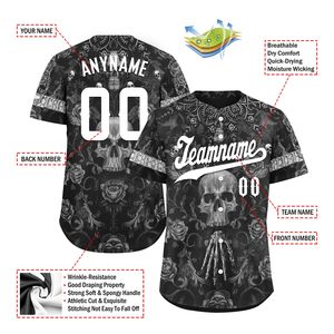 Usine personnalisée crâne Hipster Softball Jersey chemise imprimer nom Halloween Baseball Jersey pour hommes enfants - Product Image 2