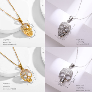Colar Unissex de Aço Inoxidável com Pingente de Caveira Hip-hop <span class=keywords><strong>Rock</strong></span>, Banhado a Ouro 18K, Aço Titânio de Luxo com Zircônia Micro-engastada - Product Image 3