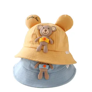 bucket hat bear ears Suppliers-Boy Girl Cute 3D Bear Cotton Sun Hats Outdoor Summer Kids Child Baby Bucket Hat With Ears