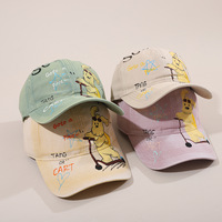 Casquette de baseball vintage en coton lavé et respirant, imprimé chien de dessin animé et scooter, style ethnique urbain, réglable, pour femme