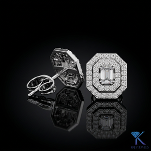 Pendientes de Diamante Cultivado en Laboratorio, Corte Esmeralda, Doble Halo, Oro Sólido de 14K/18K, Octágono, Joyería Fina para Mujer, Regalo de Aniversario/Boda - Product Image 2