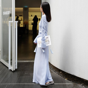 กระโปรงพลีทขนสัตว์สำหรับผู้หญิงกระโปรงยาวถักแบบออกแบบได้ตามต้องการชุดสเวตเตอร์จีบหรูหรา - Product Image 6