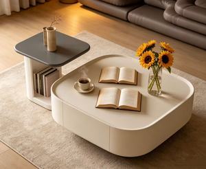 Modern Minimalist Coffee <b>Table</b> with Storage White and Black Set Living Room Furniture Faux Marble <b>Top</b> Plastic Frame - Product Image 1