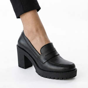 Black Platform Loafers for Women Round Toe Thick Heel <b>Slip</b>-<b>On</b> Fashion Dress Shoes - Product Image 1