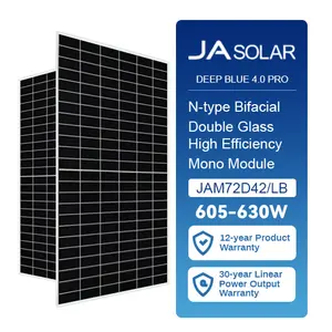 JA Suppliers Solar PV Module 600watt 605W 610W 615W 620W 625W 630W N-type Bifacial Double Glass Photovoltaic Mono Solar Panels