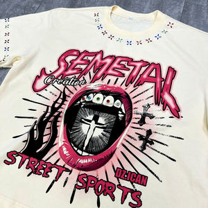 เสื้อยืดผู้ชายคอกลมประดับพลอยเทียมทรงหลวมโอเวอร์ไซส์ดีไซน์เนอร์เสื้อครอปแฟชั่นฤดูร้อน - Product Image 3