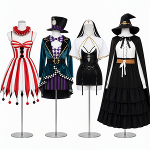 Ensemble de costumes d'Halloween pour femmes, 4 styles, robe de fête fantaisie de bouffon, chapeur, nonne, sorcière, tenue de cosplay pour adultes - Product Image 1