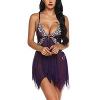 Kimi Sexy Lace Ruffles Night Club Lingerie untuk Wanita dengan Kain Transparan dan Desain Menggoda.