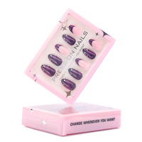 Ongles à presser style français OEM d'usine, motif papillon violet, pointes d'ongles en amande