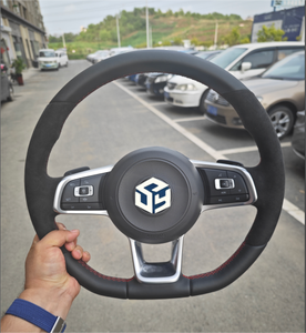 <span class=keywords><strong>Volante</strong></span> Deportivo VW Volkswagen <span class=keywords><strong>Golf</strong></span> R 5 6 7 MK5 MK6 MK7 <span class=keywords><strong>Gti</strong></span> Passat CC <span class=keywords><strong>A3</strong></span> Camry con Detalles en Negro Piano, Línea R, Cuero y Fibra <span class=keywords><strong>de</strong></span> Carbono - Product Image 5
