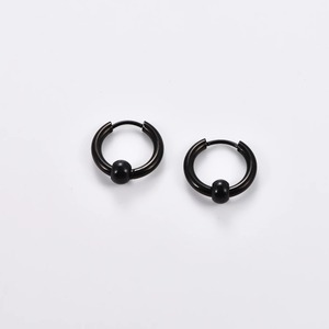 1 Par/2 Piezas de Pendientes de Aro Abatibles con Cuentas Circulares de Acero Inoxidable Negro, Pendientes de Botón de Alta Calidad, Estilo Punk Rock, Joyería para Oreja - Product Image 5