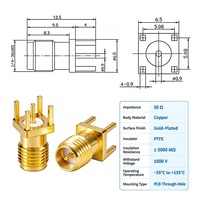 Konektor RF PCB Koaksial Female SMA dengan Lapisan Emas Tembaga 50 Ohm Fine Pitch Frequency Sweep Cap untuk Mixer Audio