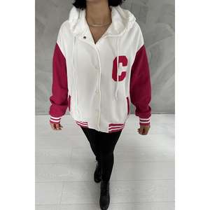 Chaqueta Varsity Blanca para Mujer con Capucha Desmontable, Relleno de Poliéster, Tejido de Tela, Color Crudo - Product Image 1