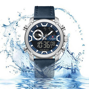 Nuevo Reloj <span class=keywords><strong>de</strong></span> Pulsera NAVIFORCE <span class=keywords><strong>de</strong></span> Lujo para Hombre, Dorado, con Doble Pantalla <span class=keywords><strong>de</strong></span> Hora, Correa <span class=keywords><strong>de</strong></span> Cuero Genuino, Resistente al Agua 3ATM, Modo <span class=keywords><strong>de</strong></span> Reloj Despertador, Modelo 9261 - Product Image 4