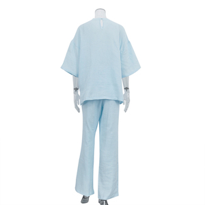 Set Due Pezzi Estivo 2026 per Donna, T-shirt a Spalla Scesa e Pantaloni in Cotone Azzurro, <span class=keywords><strong>Abbigliamento</strong></span> Casual <span class=keywords><strong>Femminile</strong></span> - Product Image 5