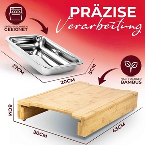 Planche à découper en bambou avec bacs de récupération et support pour <span class=keywords><strong>tablette</strong></span>, 2 bacs de récupération en acier inoxydable extra profonds, planche Frankfurt - Product Image 3