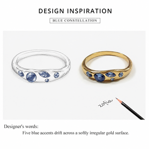 Blue Zircon Organic Band <b>Ring</b> Stainless Steel 14K Gold Vacuum Plated Mixed Shape Asymmetric <b>Ring</b> - Product Image 2