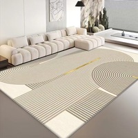 Luxury Modern Geometric Cut Pile Minimalist Beige Rug, Custom Size, High-Low Texture, Cashmere Feel Large Home Area Rug