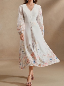 <span class=keywords><strong>Abito</strong></span> Lungo Vintage Europeo con Stampa <span class=keywords><strong>Floreale</strong></span>, Scollo a V, Linea ad A, Vestito Casual Estivo da Donna per Feste - Product Image 2