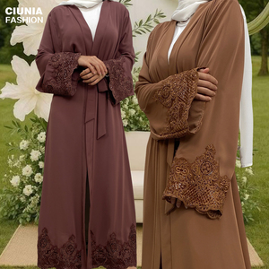 9.9 Grande vente Abaya élégante de haute qualité en tissu Nida lisse, applique de luxe avec des paillettes, Abaya populaire pour femmes pour l'Aïd 1989 # - Product Image 1