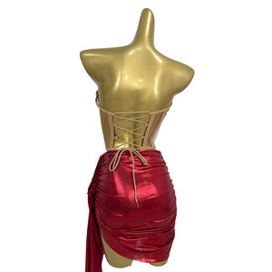 性感红色水钻束身裙2件套套装派对庆典表演舞台表演舞蹈服装女夜总会装 - Product Image 4