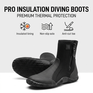 Chaussures de plongée tendance en néoprène, bottes de plongée à haute tige avec fermeture éclair, semelle en caoutchouc vulcanisé, isolées thermiquement, antidérapantes - Product Image 1